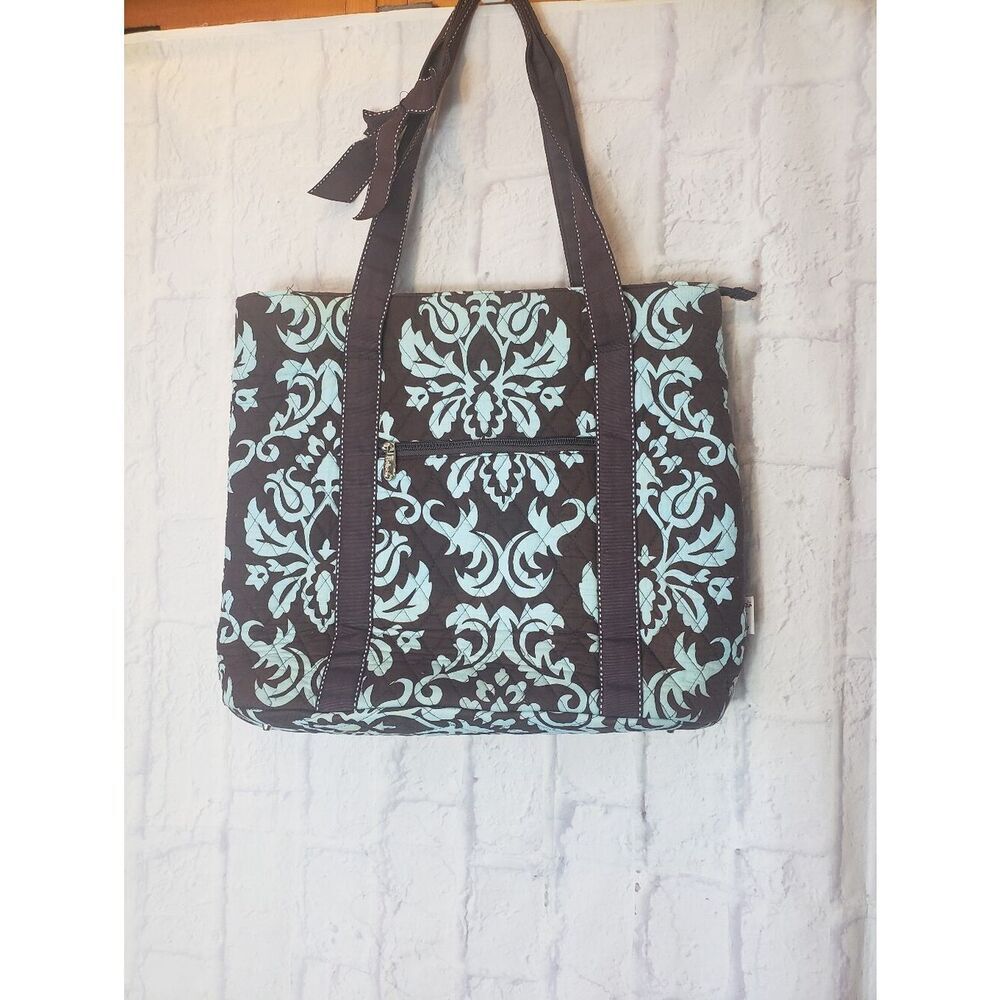 BELVAH Quilted Tote Bag Brown & Blue
